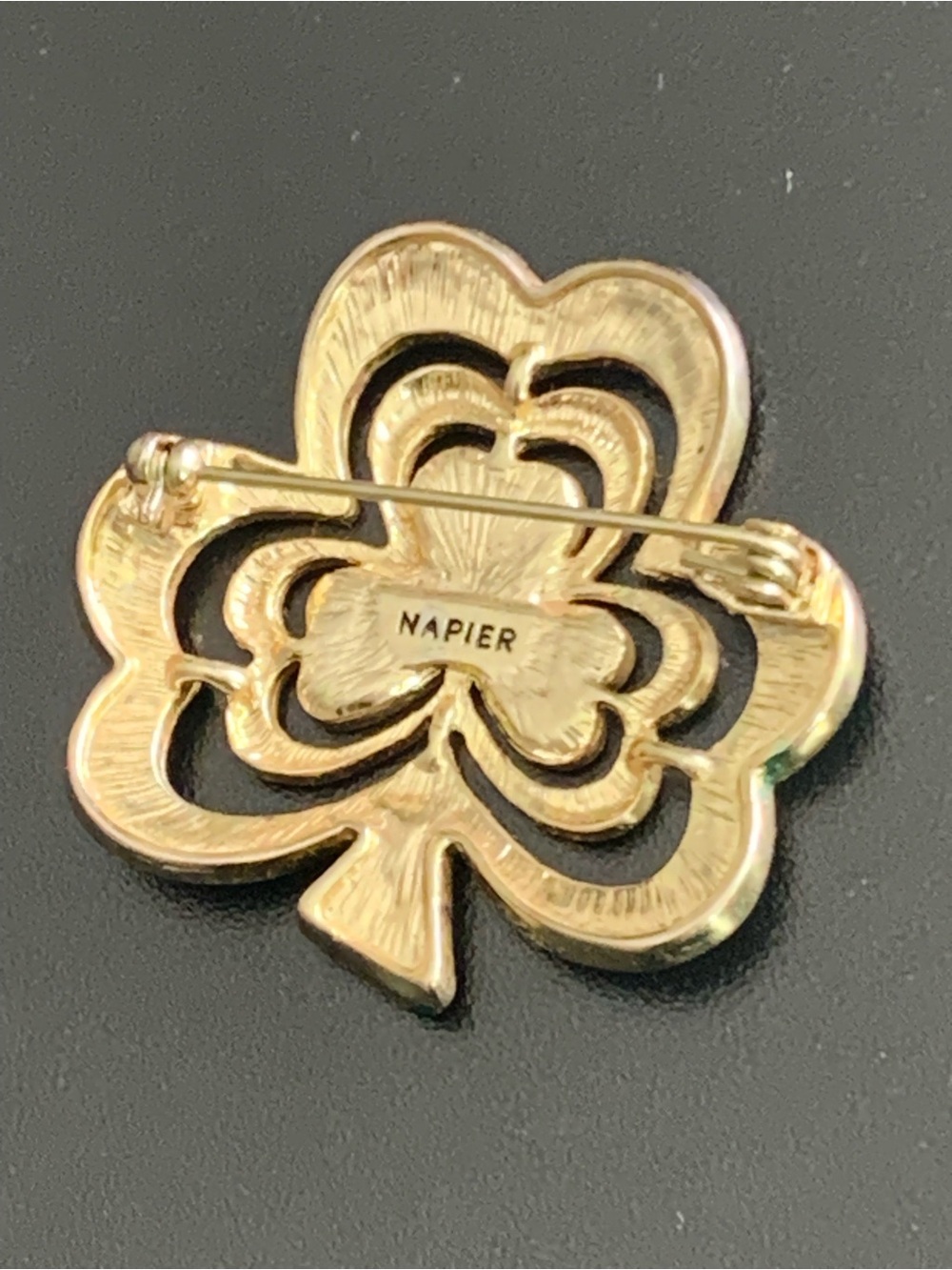 Authentic Napier Layered Shamrock With Sparkling Green Crystal Rhinestones Brooc - Picture 6 of 8